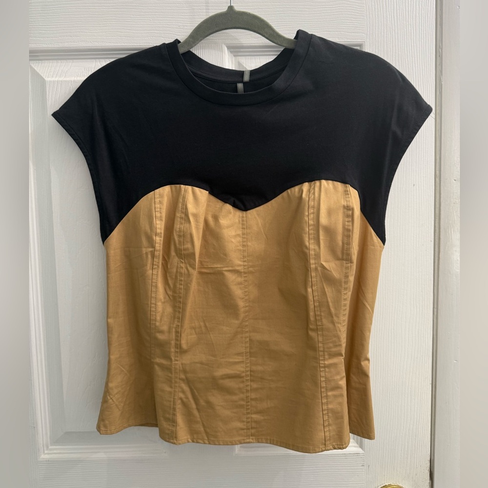 Black and Tan Two-Tone Cap Sleeve Top